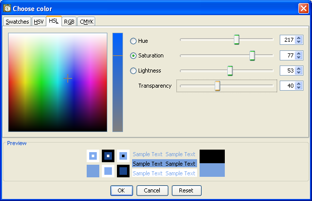 The new color chooser of Java 7