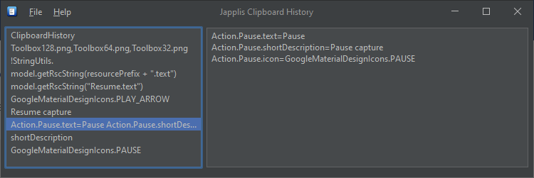 Screenshot of Japplis Clipboard History