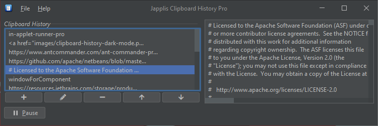 Screenshot of Japplis Clipboard History Pro