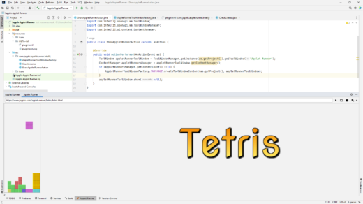 Tetris running in Applet Runner plugin in JetBrains IntelliJ IDEA