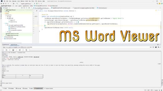 MS Word Viewer running with Applet Runner in IntelliJ IDEA