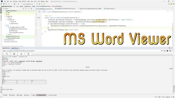 MS Word Viewer running with Applet Runner in IntelliJ IDEA