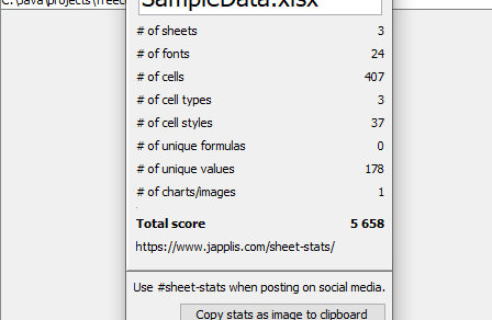 Screenshot of Sheet Stats