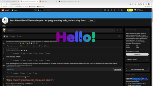 Post On Screen showing Hello