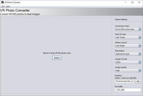 After starting VR Photo Converter